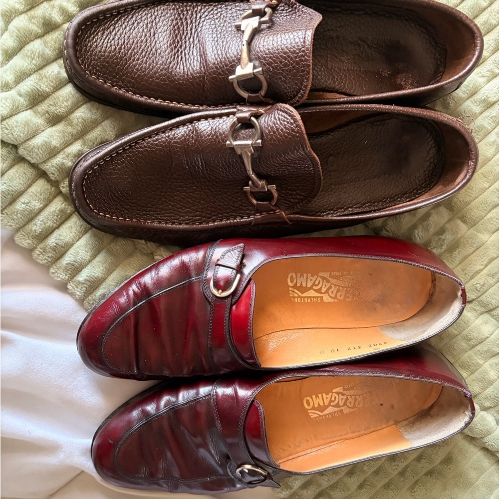 Salvatore Ferragamo Men's Leather Loafers in Brown and Burgundy